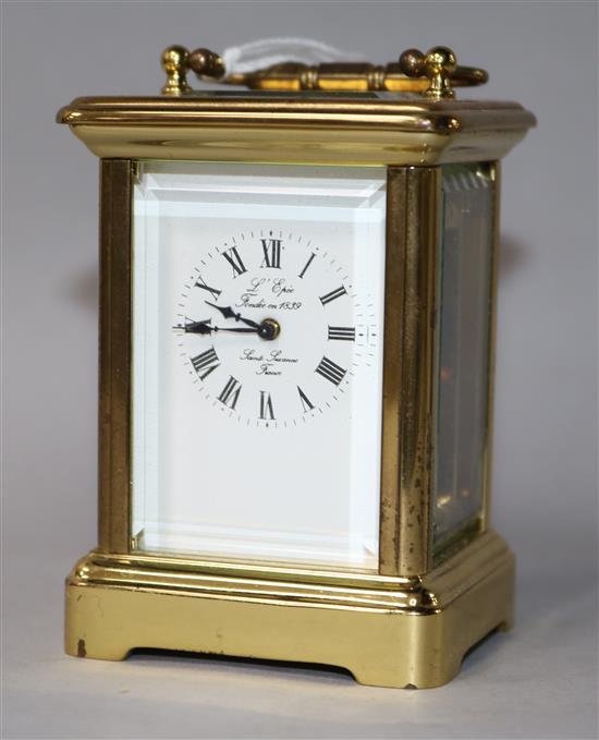 A Lepé miniature brass carriage timepiece, 8cm